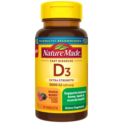 Nature Made Vitamin D3 5000 IU (125 mcg) Fast-Dissolve Dietary Supplement Tablets
