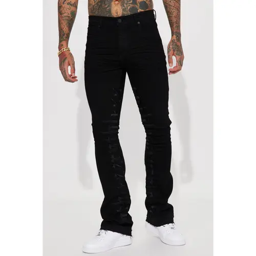 Ruthless Embroidered Stacked Skinny Flare Jeans - Black