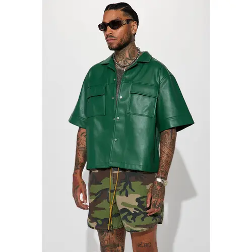High Stepper Faux Leather Button Up Shirt - Hunter