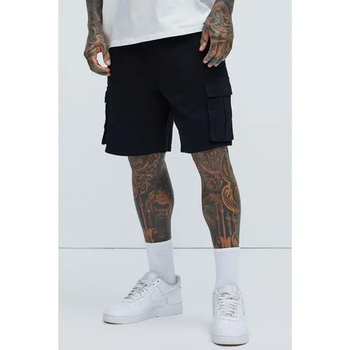 Twill Volley Cargo Shorts - Black