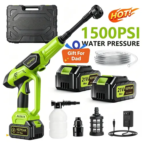 【DealsForYou】KEPEAK 1500PSI Cordless Portable Power Washer 21V, 200W High Pressure Water Cleaner with 13000mAh Battery, Adjustable 6-in-1 Nozzle & Foam Bottle,for Valentine’s Day Gift SummerVibes,father'sdaygifts