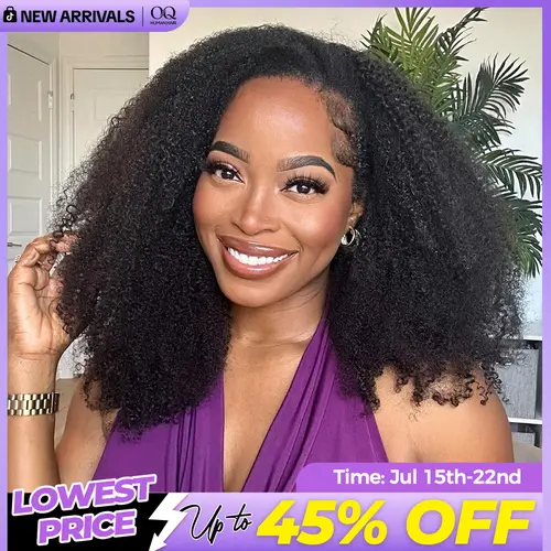 [3 In 1 Half Wig] OQ HAIR Afro Curly Wear Go Glueless Half Wig 180% 250% Density Upgrade With Drawstring Cap Invisible Hairline Human Hair Wigs Beginner Friendly #TikTokShopFallDealsForYou