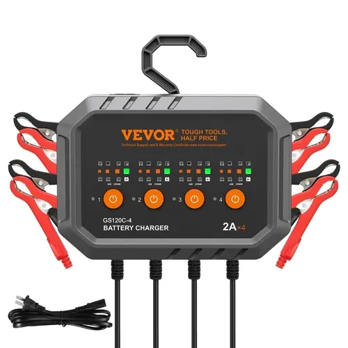 VEVOR 8-Amp Compact Copper Smart Car Battery Charger Maintainer Desulfator, Automotive Compact Unit for SUV Garage Use, Car Accessories for LiFePO4 Lead-Acid (AGM/Gel/SLA) Batteries, Lawnmower Compatible, Wall-Mountable, Desulfates While Charging