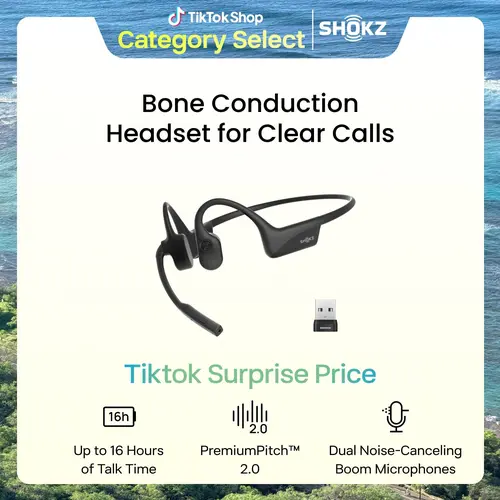 SHOKZ OpenComm2 UC Open-Ear Headset, USB-C Dongle, Noise-Canceling Mic, Zoom Certified；Bone Conduction Headphones；Mute Button for Work Calls and Meetings；16-Hour Battery Life & Quick Charge