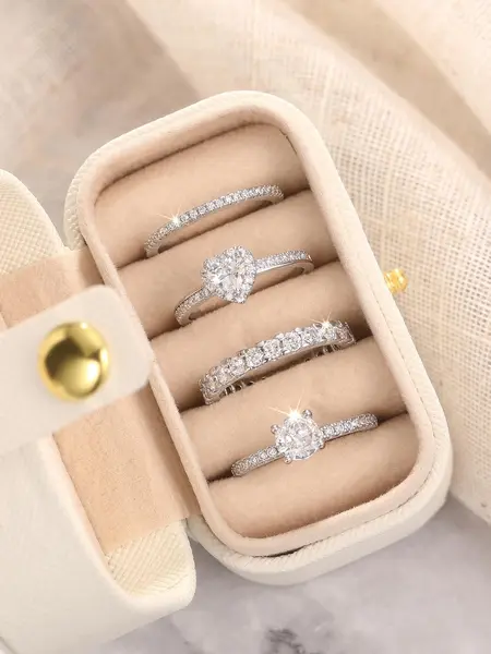Women's Elegant Rhinestone Decorated Ring Set, Exquisite Trendy Ring Set, Fashionable Jewelry for Women As Engagement Anniversary Wedding Party Decor, Bridal Set Rings, Beautiful Rings