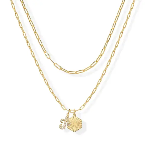 PAVOI 14K Gold Plated Initial Letter Pendant Layered Necklace for Women - Alphabet Letter Statement Layering Necklace