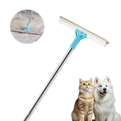 VEVOR Durable & Strong Metal Pet Hair Carpet Rake Brush, 3-Section Adjustable Handle (35.83-55.51 in), Copper Bristles, Press & Push Scraper, 2 Hooks for Wall-Hang Storage, Clears Stubborn Hair for Carpets, Sofas, Car Seats