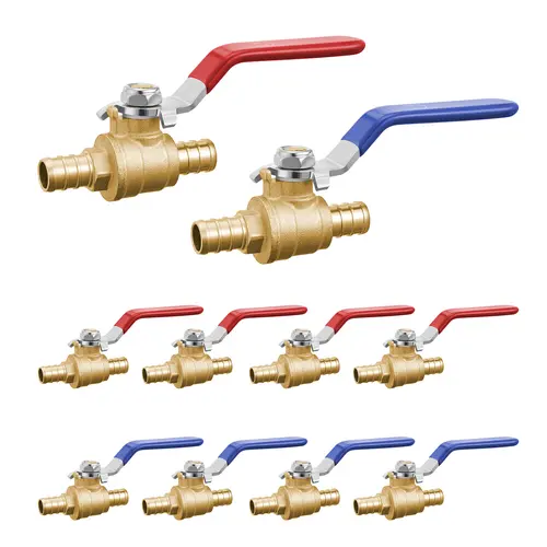 VEVOR 10-Pack 1/2 in Full Port PEX Brass Ball Valve Parts, 400 psi Durability and Resistance to Explosion, Leak-Proof Sealing Gasket for Excellent Sealing, Quick Connection, Easy to Install, High Compatibility for Home & Bathroom Supplies