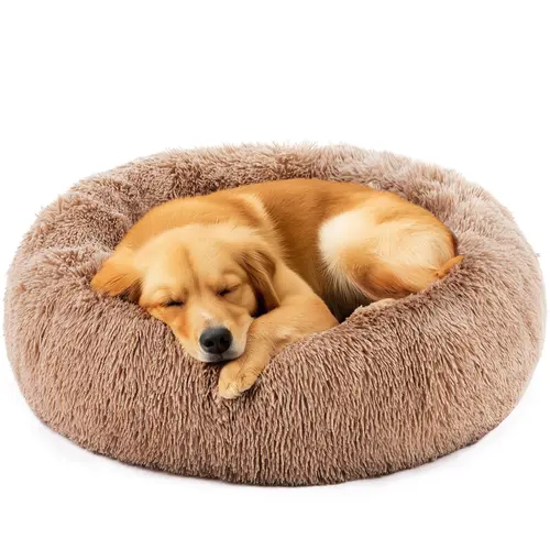 Classic Faux Fur-Lined Plush Circular Pet Bed - Anti-Anxiety, Calming, Anti-Slip, Waterproof, Dryer-Safe, Memory Foam Joint Pain Relief Warm Nest for Small/Medium Cats (35.0"l x 25.0"w x 6.5"th, Hand Wash Only) Pet Furniture Mat