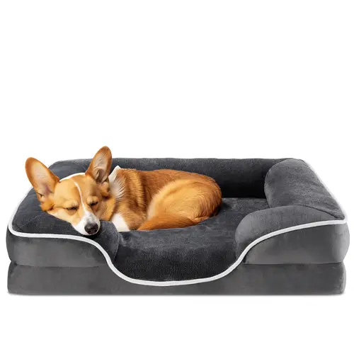 Sweetcrispy Orthopedic Memory Foam Large Dog Bed with Neck Support Pillow - Firm Foam Support, Pressure Ease, Zipper Wash Cover, Supportive Sofa Design, Non-Slip Base, Waterproof Lining