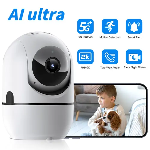 2MP/3MP Smart AI Camera,WiFi Pan-Tilt Security Camera with Human Detection, Wired,2-Way Audio, IR Night Vision, IP64, Cloud/TF Storage, White