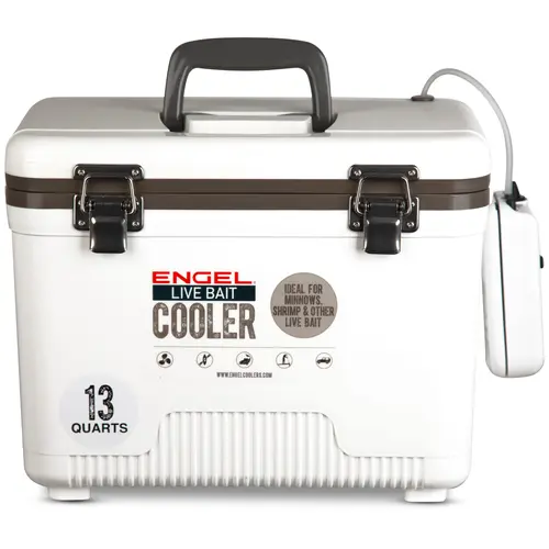 ENGEL Original 13 Qt Live Bait Drybox Portable Cooler, Durable PP Copolymer Camping Kitchenware with Integrated Handle, All-New Pull Net, 5 Years Warranty, With Handle Coolers & Cool Bags for Outdoor Camping