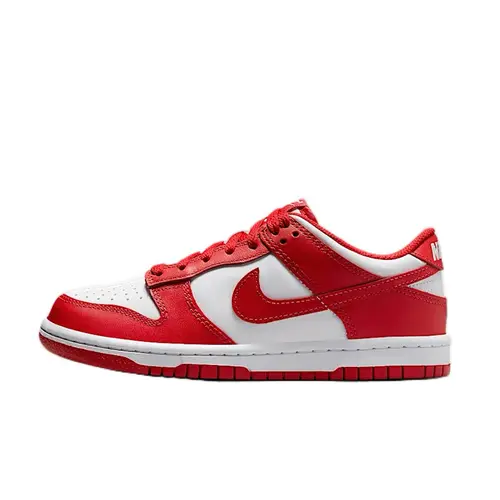 NIKE Women’s Youth Dunk Low White University Red Low-Top Casual Court Sneakers - Lace-Up Sporty Street Lifestyle Shoe for Daily Wear