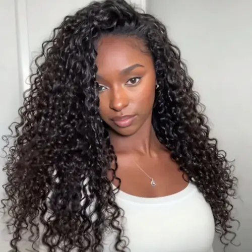 ISEE HAIR Water Wave Wear Go Half Wig Glueless Human Hair Wig Flip Over No-Part Wig Minimal Leave-Out InvisiFit Strap Drawstring Cap Invisible Hairline Seamless Blend Beginner-Friendly Quick Install Natural#TikTokShopFallDealsForYou #HalfWig #WearGoWig