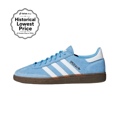 Adidas Handball Spezial Men's Classic Suede Upper Sports Shoes - Light Blue, Rubber Cushioned Sole, Removable Insole, Comfortable Fit, Retro Look, Mensfashion Casual Trainers for Daily Wear