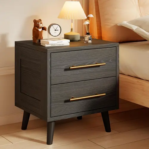 GIZOON 2-Drawer Rectangular Furniture Night Stand - MDF Board Modern Legged Piece with Metal Handles, Water-Resistant 18.2" Wide 20" Height Fits Beds Neatly 15"d 6" Deep Drawers Roomy Top Sofa Side Table with Anti-Slip Rubber Pads for Bedroom Organization