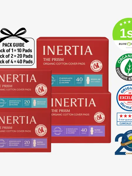 [Zero SAP & Microplastic-Free ] INERTIA 100% Organic Cotton Cover-to-Core Pads, Ultra-Thin, High Absorbency, Clinically Tested
