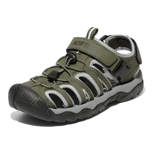 NORTIV 8 Men's Closed-Toe Slip-On Trekking Sandals - Breathable Fabric Blend, Quick-Dry Outdoor Sports Water Shoes with Anti-Slip Durable Sole, Adjustable Strap for Hiking, Pool