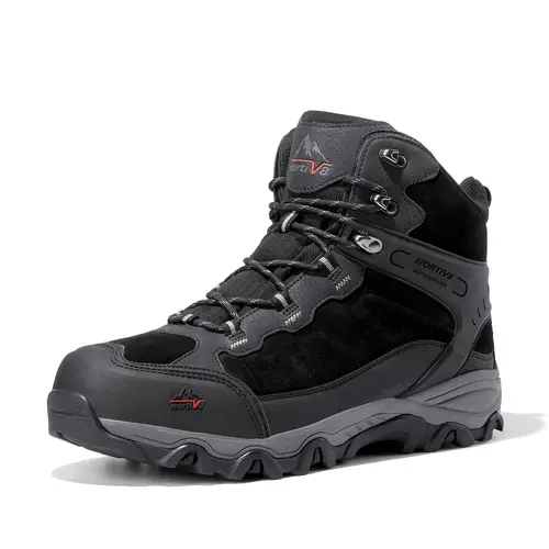 NORTIV 8 Men's Wide Fit Mid-Top Waterproof Suede Hiking Boots - Reinforced, All-Weather Grip, Rugged Rubber Outsole, Anti-Collision Design, Outdoor Shoes for Hiking/Camping, Backpacking, Wide Feet (10.5w, 11w)