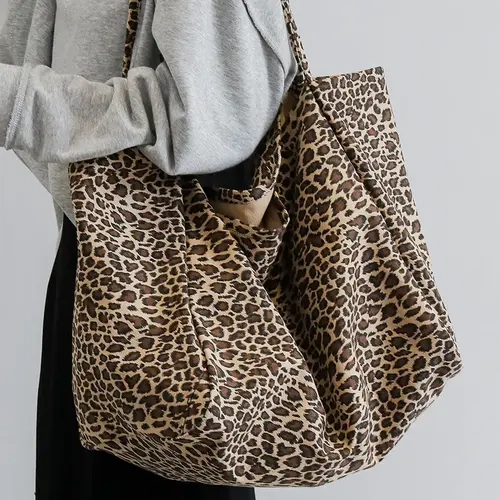 Women's Fashion Leopard Pattern Tote Bag, Large Capacity Shoulder Bag Daily Use, Casual Trendy Daily Commuting Bag, Girl Fashionable Shopping Bag, Commuter Tote, Fashionable Patterned Bag