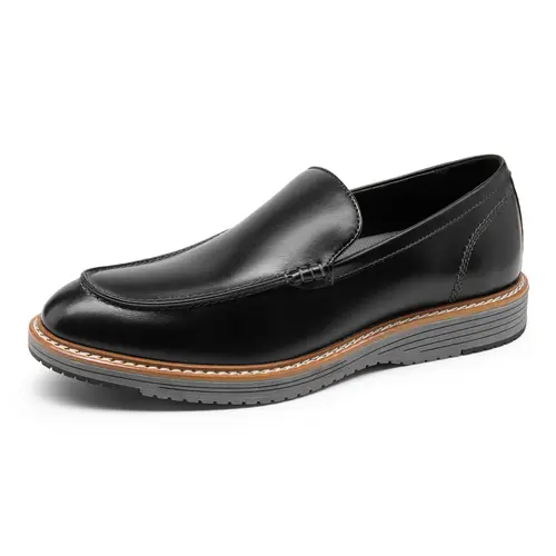 BRUNO MARC Men's Black Minimalist Casual Shoes - Classic Moc-Toe Vegan Leather Easy On & Off Loafers, Cushioned Business Casual Office Footwear, Breathable Mesh, TPR Sole, EVA, All Seasons Easy Style Comfortable Shoes