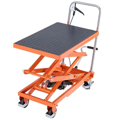 VEVOR 47.2" Carbon Steel Hydraulic Manual Double Scissor Cart with High-Efficiency Hydraulic Pump, Foot Pedal, Brake Lock Function, 500 lbs Capacity, Anti-Slip Pads, 28×18 in Top for Large Items, Overload Guard, Rust-Resist Coat