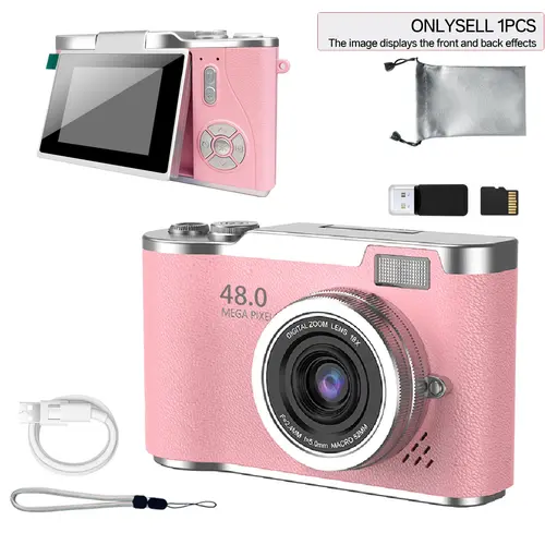 New folding screen student camera retro CCD card machine entry-level vintage digital camera with games and multiple filter functions comes with a camera storage bag and memory card, suitable for students and beginners