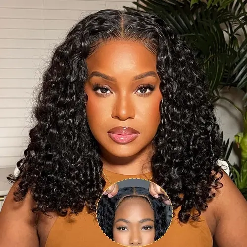curly Bob Wig Human Hair Curly Lace Front Wig Human Hair Pre Plucked 180 Density Short Bob Wigs Deep Wave Curly Wet And Wavy 4x4 HD Frontal Wig For Women Glueless
