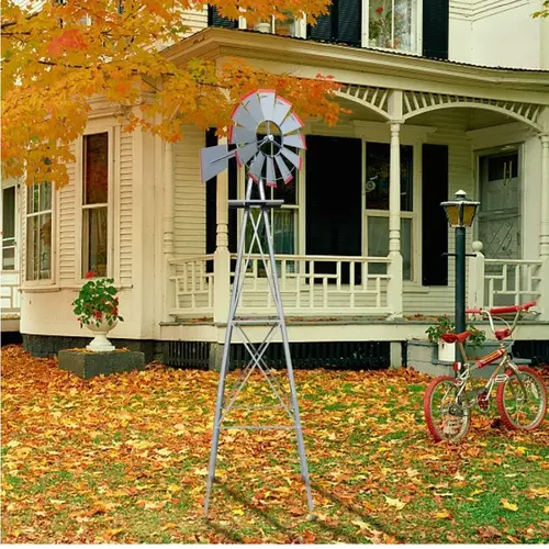 VINGLI 8FT Sturdy Weather-Ready Iron Steel Heavy-Duty Windmill Weather Vane, 4-Leg Stability Anti-Tip Stand, 26x26x96in/65x65x244cm Square Base Yard Art Garden Sculpture, 20.5lbs Grey Home Improvement Decor