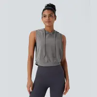 Halara Hooded Drawstring Sleeveless Cropped Running Tank Top #SwimWeek