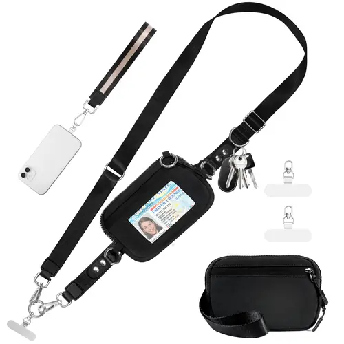 Clip and Go Crossbody Phone Lanyard with Detachable RFID Wallet — Adjustable Strap 41.5″–60″, Fits All Phones with Case