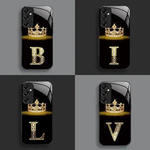 Galaxy A15 Smartphone Case, High-End Crown Letter Glass Cover for Handheld Cellphone Devices, Business-Simple, Explosion-Proof, Anti-Fall, Anti-Fingerprint, Affordable 995, Protection