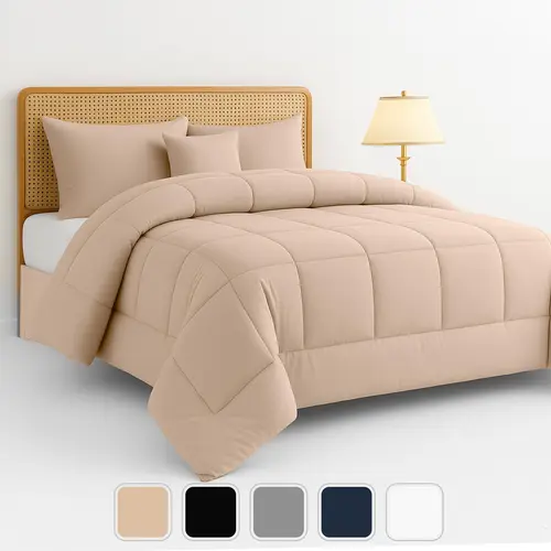 LDC LUX DECOR COLLECTION 5-Pc Box Stitched Soft Plush Polyester Bedding Comforter Set - Wrinkle-Resistant, Solid, Lightweight Breathable All-Season Down Alternative (Duvet Insert, Bedroom Decor, All Sizes Including Queen)