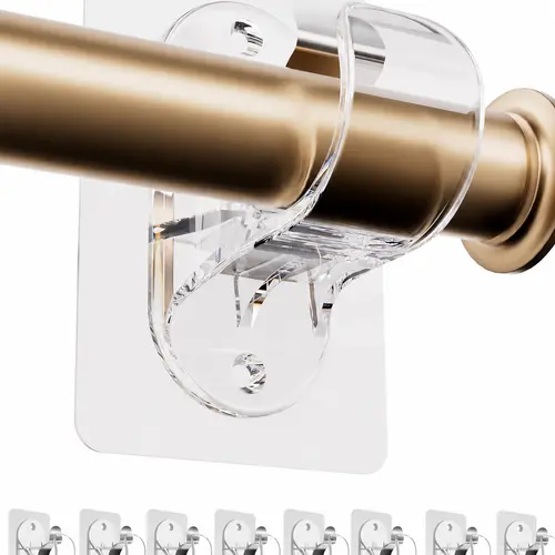 Antimbee 8-Pack Adhesive Curtain Rod Brackets - Silicone+Plastic, 1-Second Installation, No-Drill Damage-Free Holders for 1.3" Max Rod, 18lb Heavy-Duty, Durable Dustproof Renter-Friendly Apartment Bathroom Accessory