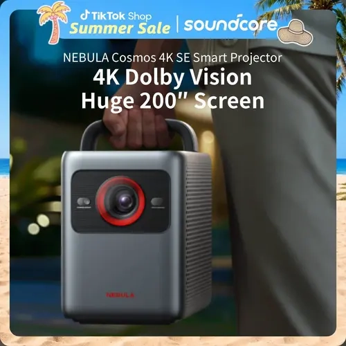 NEBULA Cosmos 4K SE Smart Home Cinema Projector - High-Resolution 4K Dolby Vision, 1800 ANSI Lumens, HybridBeam, Enhanced Image Quality, Google TV, Portable Display, 200" Full Screen Viewing, Remote Control, Modern #tiktokshopsummersale, High-Resolution P