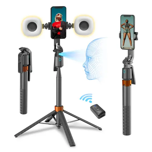 Auto Face Tracking Tripod for iPhone,70" Phone Tripod Stand with Light and Gesture Control,Selfie Stick for iPhone to Video Recording&TikTok Live Streaming&Content Creator