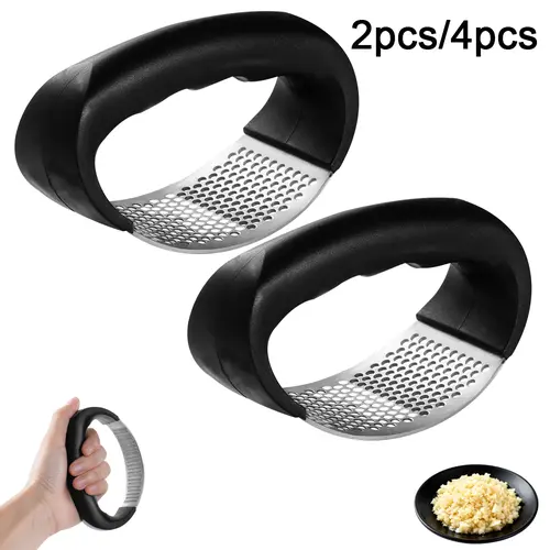 Rust Prevention Stainless Steel Garlic Press Set - 2-Pack Rust-Resist Steel Kitchen Utensil Sets with Handle, Perforated Plate, Dishwasher Safe Garlic Presses, Max Extract Quick Prep Tool for Dormitories, Holiday Gift