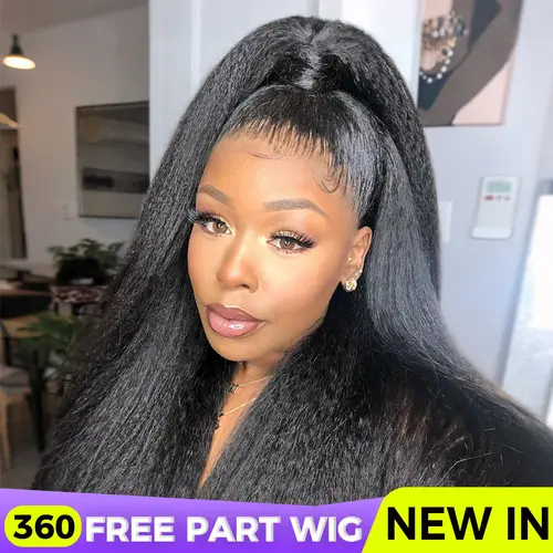 [360 Glueless Wig] OQ HAIR Pre-Cut Lace Kinky Straight 360 Full Lace Frontal Glueless Wig With Invisi Drawstring Pre Plucked Human Hair Wig #TikTokShopFallDealsForYou