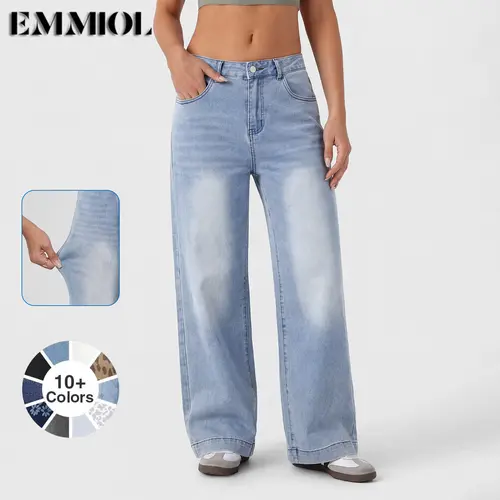 EMMIOL Women's 2026 Wide Leg Jeans Distress High Waist Stretchy Baggy Denim Pants Trousers Clothing,Back to School