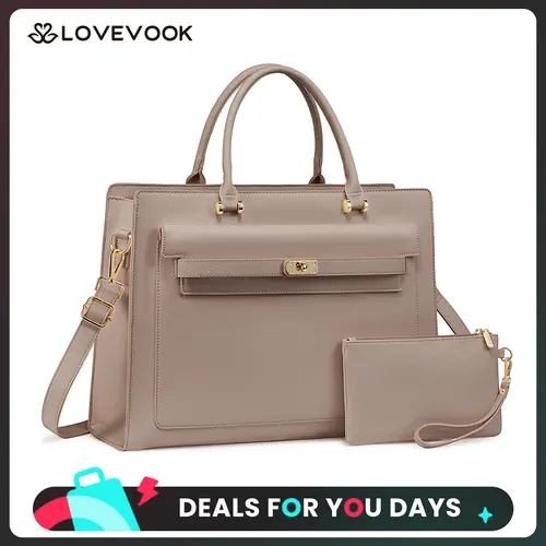 LOVEVOOK 15.6Inch Laptop Handbag for Women,Waterproof PU Leather Crossbody Bag with Adjustable Shoulder Strap,Multi-Compartment Work Tote Bag,Suitable for Various Occasions,DealsForYouDays