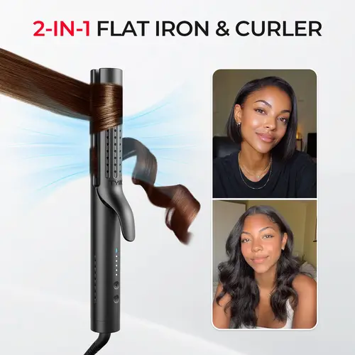 TYMO AIRFLOW 2-in-1 Salon-Grade Multifunctional Styler - Hair Straightener & Waver with Negative Ionic Ceramic Plates, Anti-Scald Safety, Easy Temp Control, Quick Natural Curling, Silky Results, Dual Voltage Flat Iron for All Hair Types, Gift