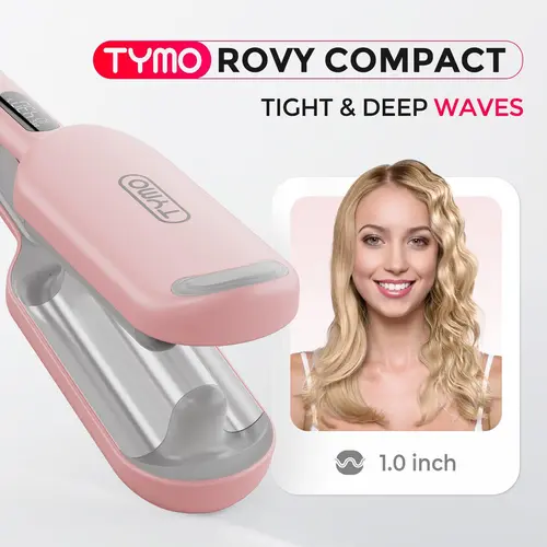 TYMO ROVY COMPACT 1.0-Inch Deep Wavy Heated Curler - Lightweight Negative-Ionic Hair Styler, Anti-Scald Curling Iron, Smart Beep Alert, Adjustable Curl/Volume, Plug-Powered Unisex Beauty Tool Upgrade for All Hair Types, Beach Waves, Father's Day Gift