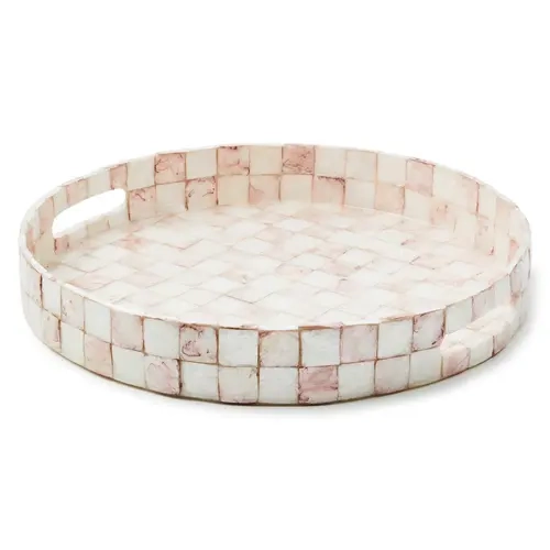 MacKenzie-Childs Rosy Check Capiz Round Tray