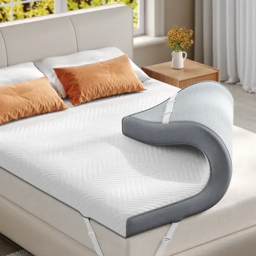 Raybee 3-4 Inch Mattress Topper with Cover, Pressure Relief Memory Foam Mattress Topper with Cooling Gel and Removable & Washable Embossed Cover, Gray, White,  King Queen Full Twin,