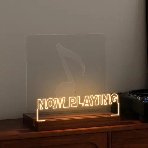 COOLGIFT MART Compact Decorative Wooden-Acrylic Light-Up Vinyl Record Stand - Rechargeable, Warm White LED, Classic Display Storage, Unique Room Decor, Home Decor Items, Gifts for Him