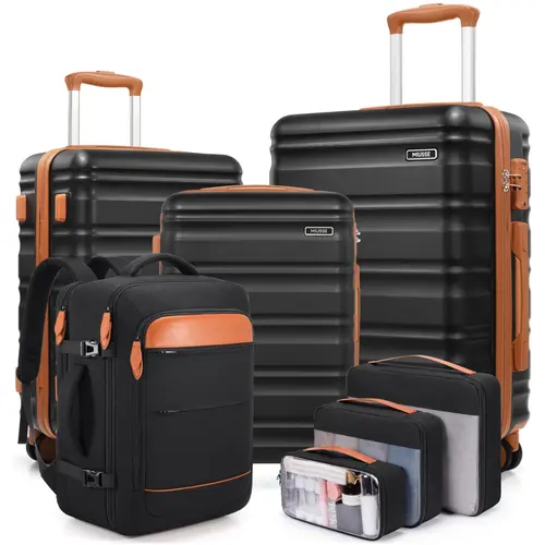 Miusse 7-Piece Hardside Luggage Set 20/24/28 Inch Spinner Suitcases with TSA Lock YKK Zipper Carry-On Travel Backpack & 3 Packing Cubes Expandable Design