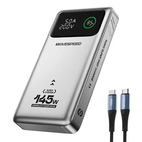 MOVE SPEED 25000mAh 145W PD3.1 Battery Power Bank, 3-Port Portable Charger with 2x100W Ports, Smart Digital Display, Cable Protection Compatible Tech Accessories for Smartphones, iPhones 16/15/14/13, MacBooks, Devices,summerwins summerwins