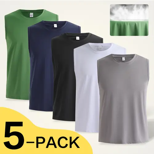 OKP Men's 5-Pack Fitted Sports Fitness Vest Tank Tops - 95% Polyester Synthetics Blend, Quick-Drying, Breathable, Easy to Style, for Spring Summer Running, Indoor/Outdoor Workouts