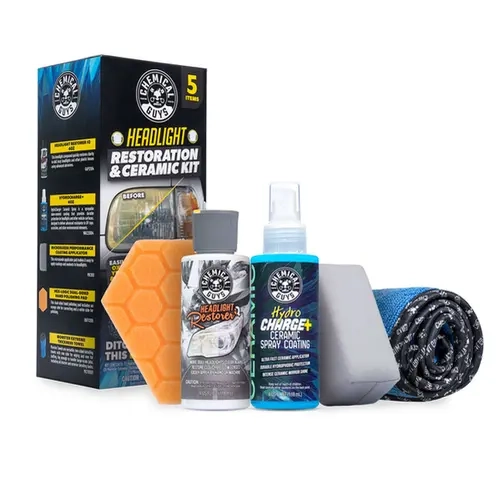 CHEMICAL GUYS Automotive Headlight Restoration & Ceramic Kit – Restores Clarity, Removes Oxidation, Fading & Yellowing, Brings Headlights Back to Life, Adds Ceramic Protection, Long-Lasting Shine, UV Defense, Easy Use Application, All-in-One Kit, Hand Pol