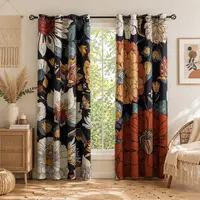 Tyrot Boho Floral 100% Blackout Privacy Grommet Curtains - 2 Panels Mid-Century Patterned Colorful Drapes, Thermal Insulated Home Window Treatments for Bedroom, Funky Home Decor Bedroom Items